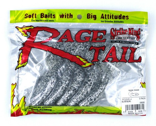 (3) Bolsas Strike King Rage Tail Rage Shad Silver Bling RGSHD-4 totalmente nuevas - Imagen 2 de 4