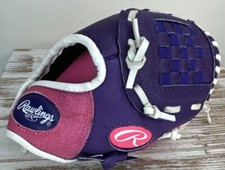 Rawlings 10 Inch Highlight Leather Glove T Ball HFP10PPW Purple Pink EUC READ