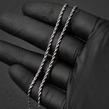Solid White Gold Plated Heavy 316 Stainless Steel 2MM Twist Rope Chain Necklace