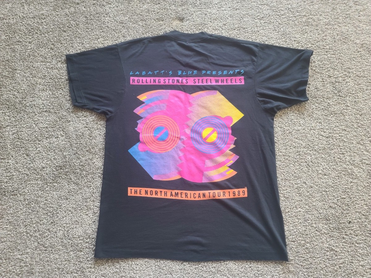 【80's】 ROLLING STONES steel wheel tour T M/L * vtg 80s 1989 THE ROLLING STONES steel wheels tour t