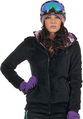 VOLCOM WOMEN'S BUTTER FUR FLEECE HOODED REVERSIBLE JACKET sz S BLACK H2851401