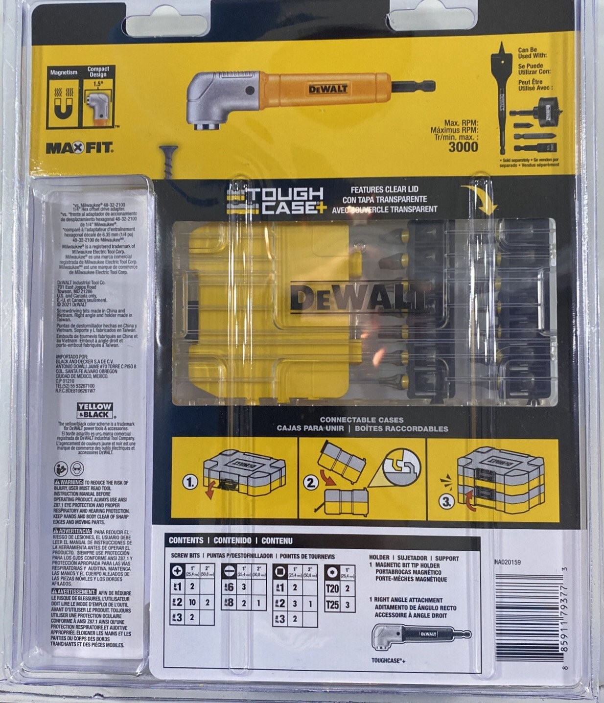 New DeWalt MAXFIT Steel Screwdriving Bit Set with Right Angle Adapter ...