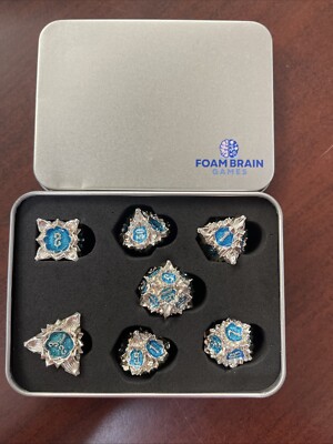 Foam Brain Games Floral Starburst : Silver Bluebells Metal RPG Dice Set