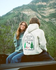 Let's*Go*On an adventure*Embroidered Hoodie Casual Long Sleeve Hooded Sweatshirt