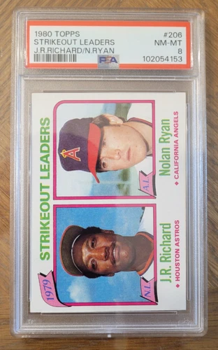 1980 TOPPS BASEBALL J.R. RICHARD  NOLAN RYAN  STRIKEOUT LEADERS #206 PSA 8