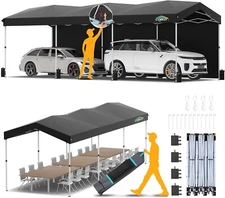 COBIZI Carport 10x30 Pop up Garage Canopy with 3 Sidewalls One Push Party Tent