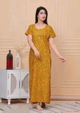 Women Nighty Sleepwear Long Maxi Gown Pure Cotton Fabric Yellow Dress Free Size