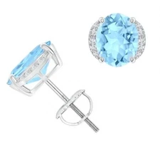 Solid 925 Sterling Silver Oval Cut CZ Light Blue Halo Screwback Stud Earrings