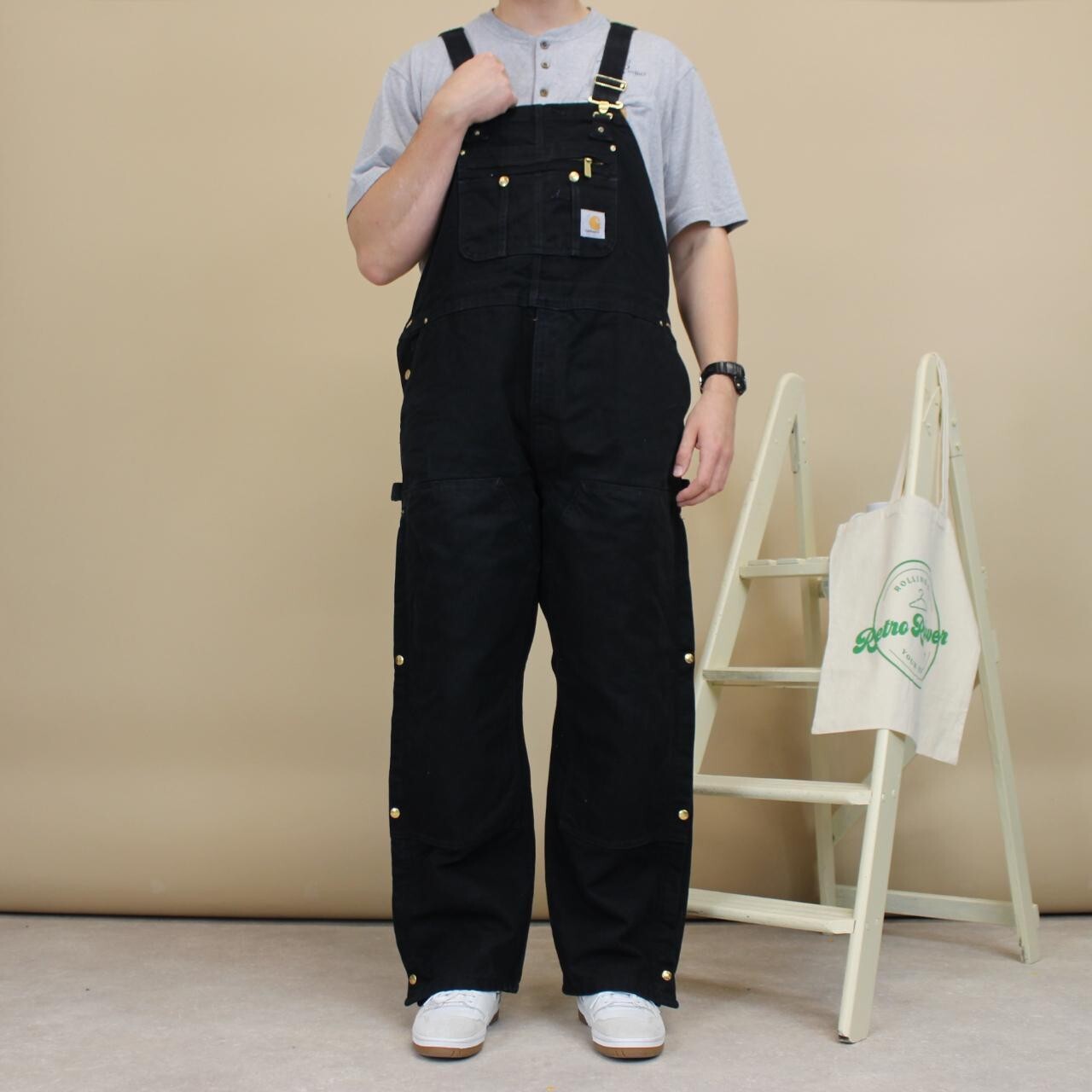 Carhartt Dungarees Black W46L30 Quilted Canvas Overalls OG American Workwear image 2