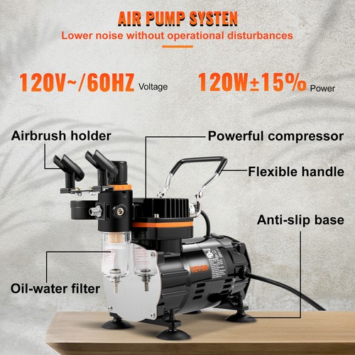 VEVOR Kit Compressore a Doppia Azione 18-23 L/min con 3 Aerografi 0,2/0,3/0,8 mm - Bild 5 von 11