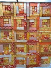 Scrappy Orange Log Cabin Quilt Top 35" x 43"