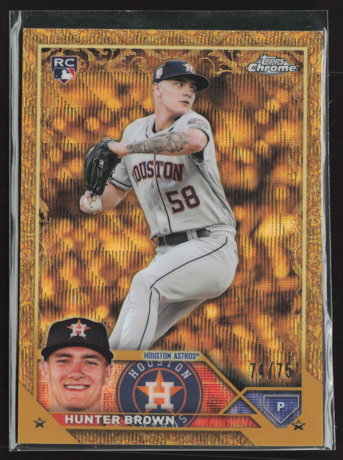 2023 TOPPS GILDED COLLECTION HUNTER BROWN RC ROOKIE GOLD WAVE REFRACTOR #D 74/75