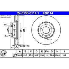 Bremsscheibe ATE 24.0130-0114.1 (2 Stk.) für VW Transporter T5 Multivan