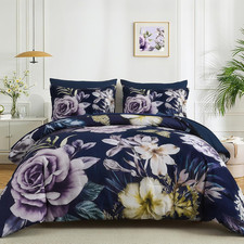 Navy Blue Comforter Set King 7 Piece Bed in a Bag Floral Bedding Comforter Sets
