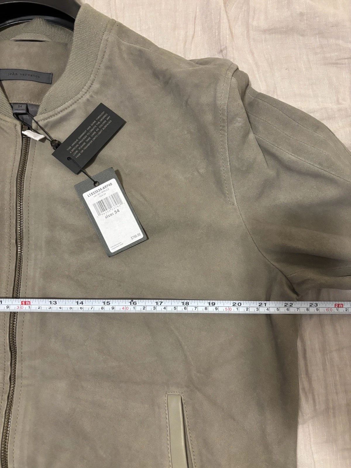 NWT $798 John Varvatos Jacket 54 L Men's Khai Suede Bomber Khaki Light Green - product detail image 11