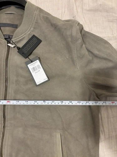 NWT $798 John Varvatos Jacket 54 L Men's Khai Suede Bomber Khaki Light Green image 11