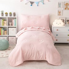 Pink Floral Toddler Bedding Set, 4-Piece Microfiber Comforter