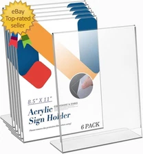 Acrylic Sign Holder 8.5 X 11 Acrylic Display Stand for Display, Slant Back Clear