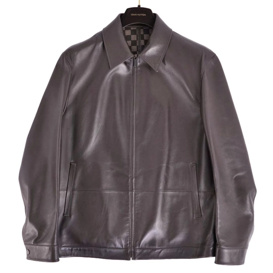 LOUIS VUITTON ダークブラウン ラムスキンライダース48 Louis Vuitton Embellished Leather Trucker Jacket Dark Brown Men's