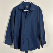 Alfani Button Down Mens XL Navy Blue Good Performance Regular Fit Stripe Shirt