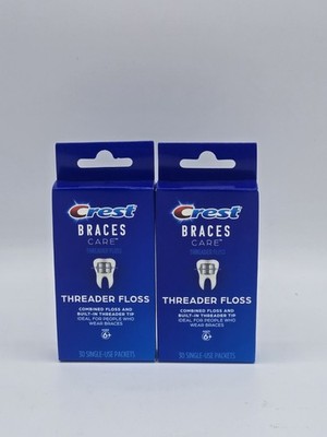 Crest Braces Care Threader Floss | 30 Single-Use Packets Per Box ( 2 Pack ) Rare