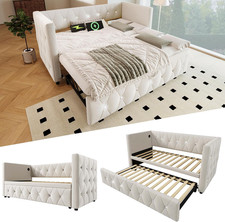 Sofa Bed Daybed With USB& Type C Charging Stations Bedroom 90x190cm Velvet Beige