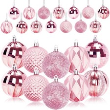 24PCS Shatterproof Christmas Ball Ornaments, 60mm, Pink Decorative Set