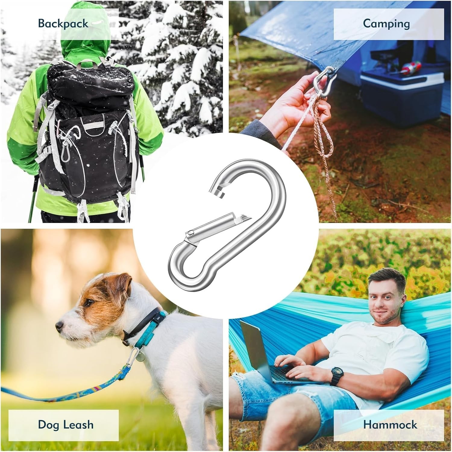 20 PCS Stainless Steel Carabiners Spring Snap Hooks Heavy Duty Keychain Clip NEW