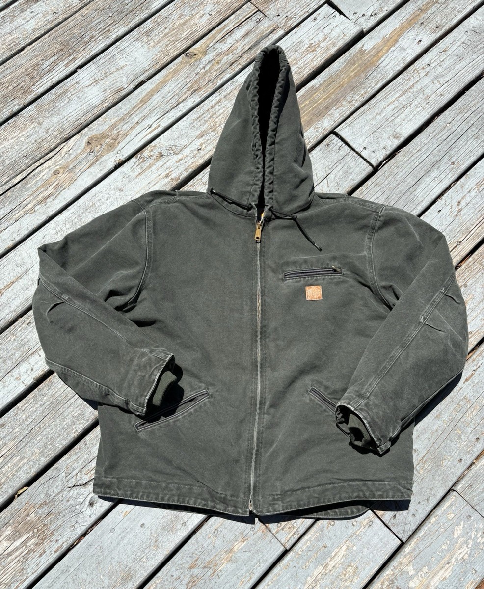 Vintage Carhartt Sherpa Lined Jacket Green Hooded Duck XL J141