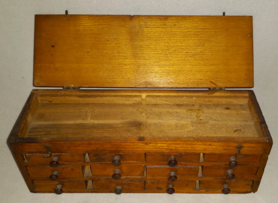 ANTIQUE WOOD APOTHECARY CABINET 12+1 DRAWERS STORAGE BOX - image 2 of 4