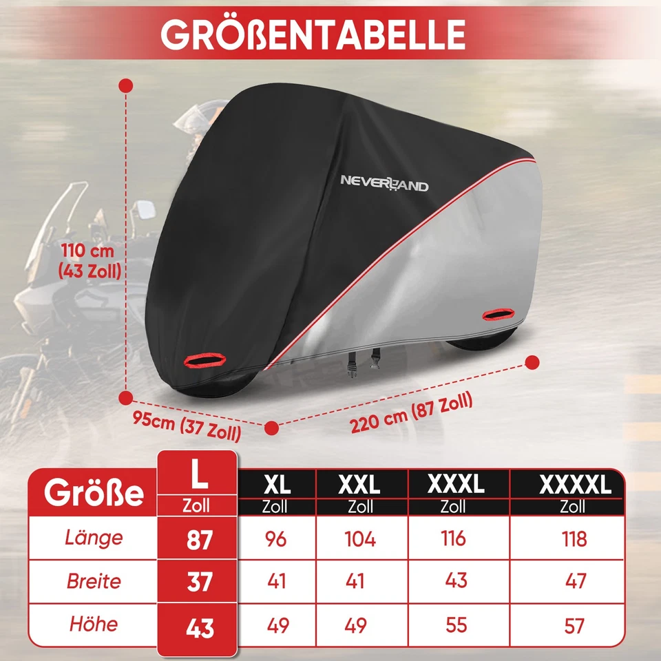 L-XXXXL Motorrad Abdeckung Motorradgarage Motorradplane Abdeckplane Wetterfeste