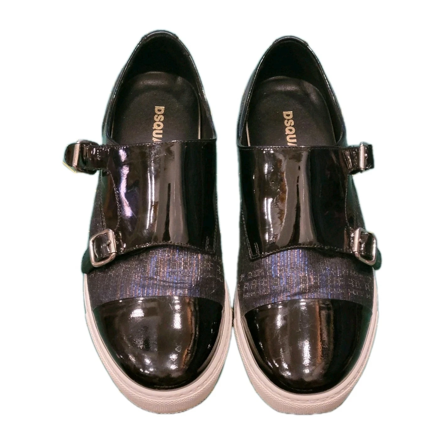 Dsquared2 Uomo Nero Patent Doppio Cinturino Monk Blu Scintillante Tg 8