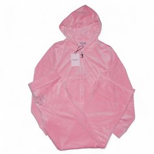 JUICY COUTURE Pink Velour Bling Size L Rhinestone Tracksuit Hoodie Pants Set NWT