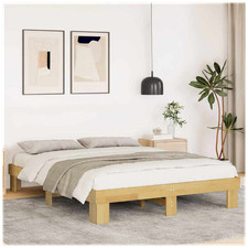Bed Frame Oak 135x190 cm Solid Oak Slatted Storage Platform Bed Frame Underbed+