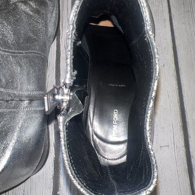Tom Ford Edgar Silver Metallic Leather Side Zip Ankle Boots  display picture 3