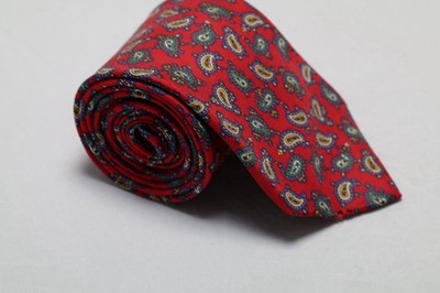 Isaia Napoli Silk Paisley Tie Italian Designer Luxury Necktie Red Blue Gold
