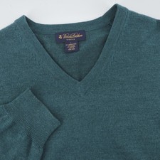 Brooks Brothers Mens V Neck Sweater Long Sleeve Merino Wool Blend Teal Size L