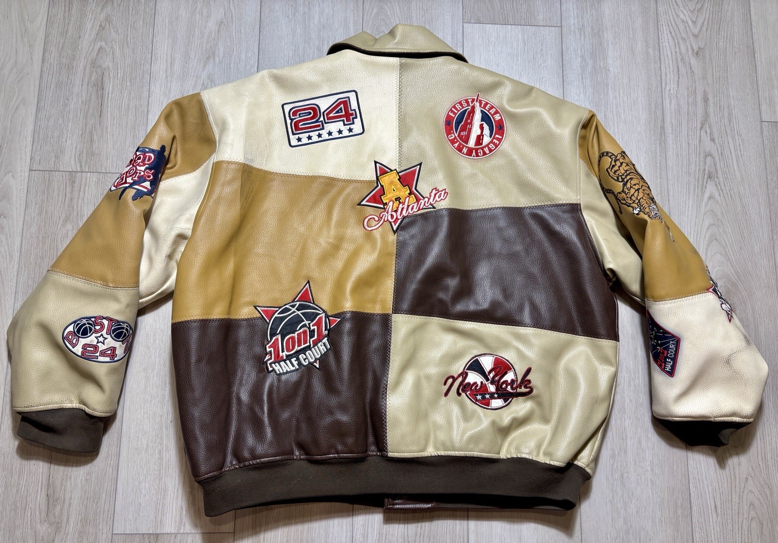 Raw Blue Patchwork Varsity Jacket Mens 3XL Basket… - image 2