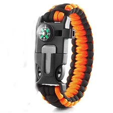 5 in 1 Paracord Survival Bracelet Flint Starter Rod, Whistle, Compass