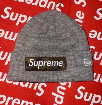 Supreme New Era Box Logo Beanie Grey Camo FW23 Brand New | eBay