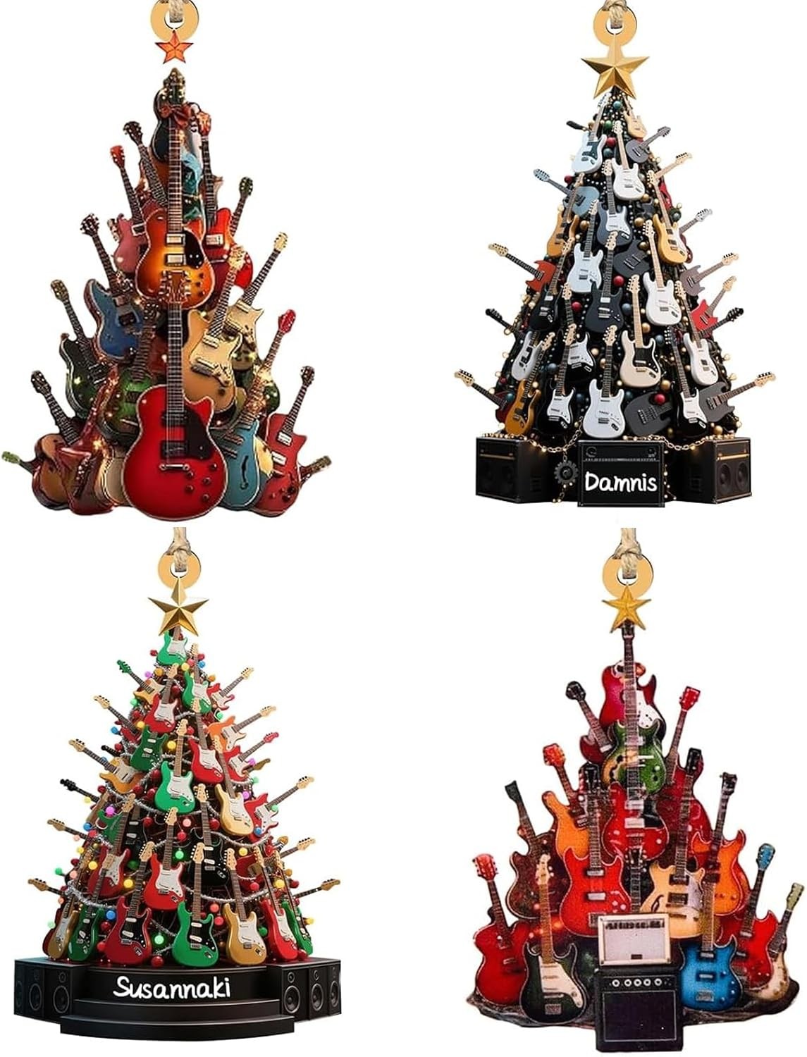Christmas Decorations, 4Pcs Guitar Christmas Tree Ornaments, 2D Acrylic Music T