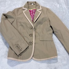 Boden Tan Ribbed Tailored Blazer with Contrast Trim and Pink Lining size 6