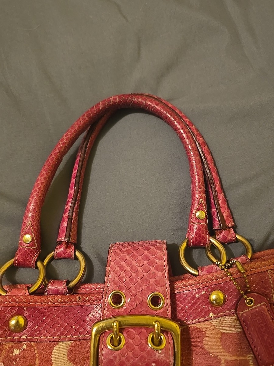 RARE Coach Ltd Ed Chenille C Python trim PINK Boxy Butterfly Tote