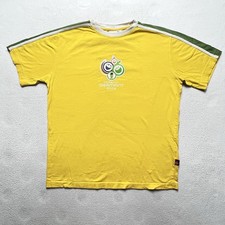 Vintage 2006 FIFA World Cup Germany Tee Yellow Green Stripes Soccer Shirt Med
