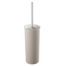 Ribbed Collection - Decorative Plastic Toilet Bowl Brush and Holder Set, Taup...