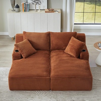 70.9'' Oversized Double Chaise Lounge Corduroy Boneless Cloud Couch w/Cup Holder