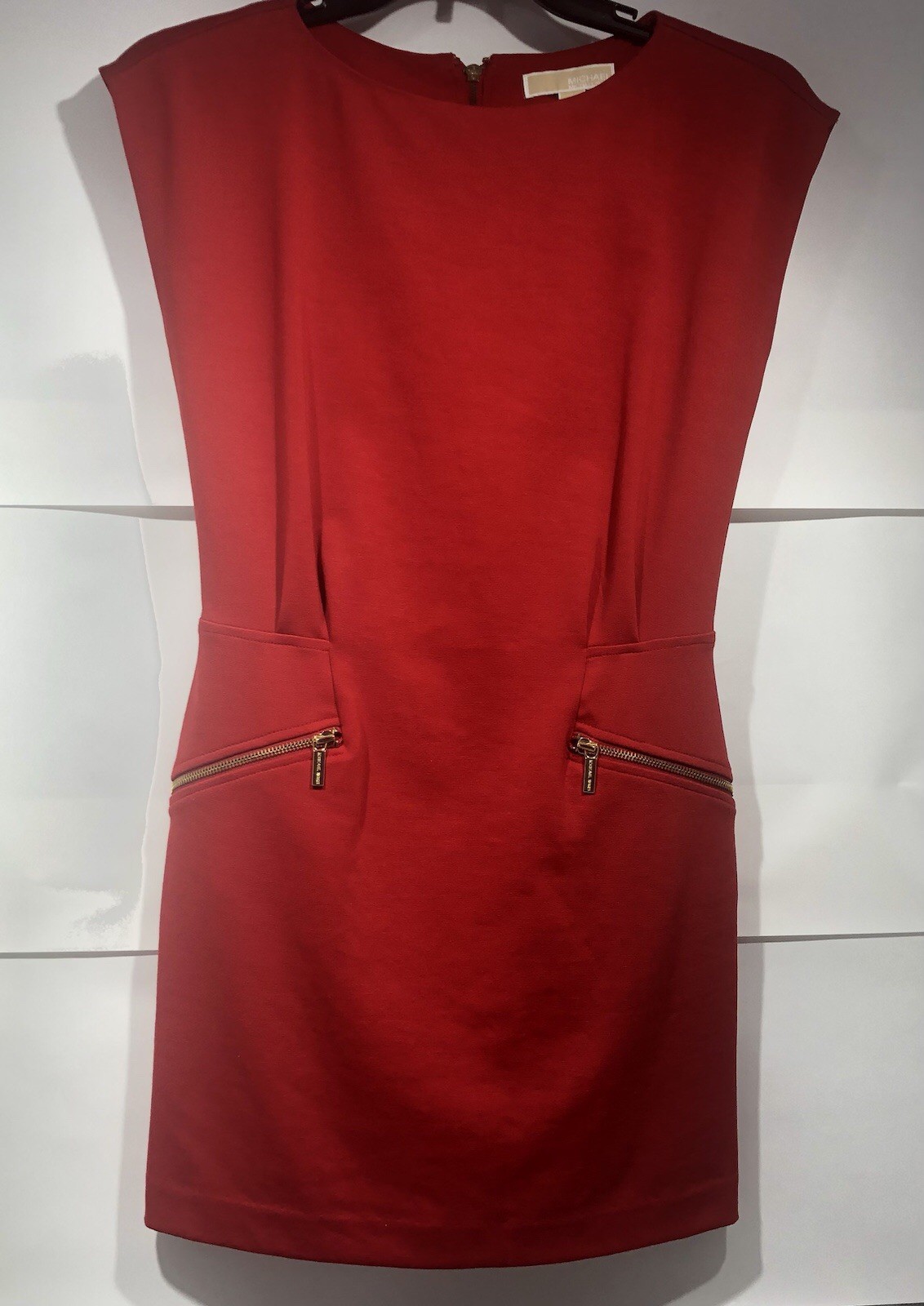 Michael Kors Dress Sheath Lined Front Zip Pockets Women Size 2 Red Preppy Short