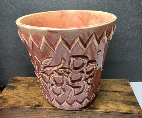 VINTAGE MCCOY ART POTTERY MAROON ART DECO FLOWER POT PLANTER