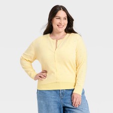 Women's Pointelle Button-Down Cardigan - A New Day Yellow 4X