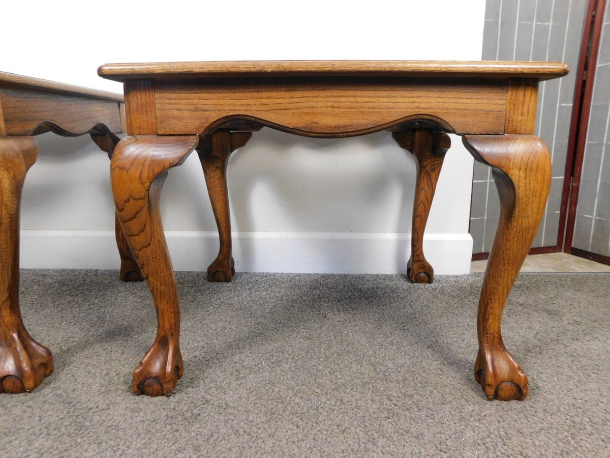 Pair Elegant Carved Ball Claw Feet Oak Coffee END Tables Smoky